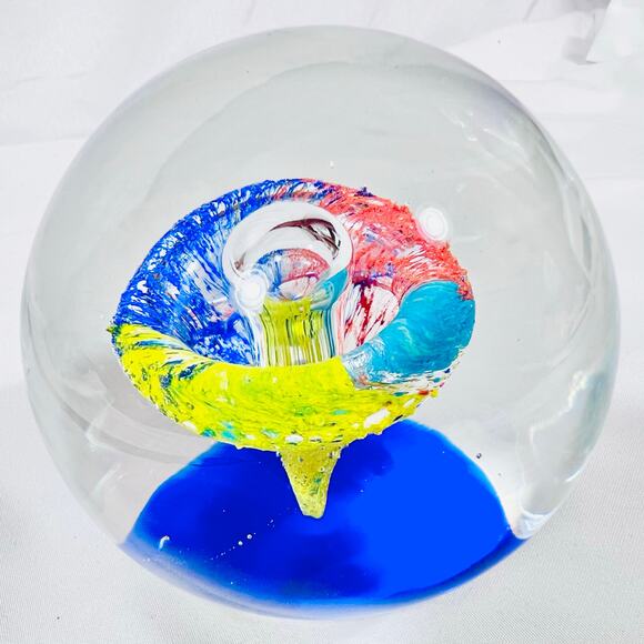 Color Explosion Bubble Art Glass Hand Made Blown Paperweight Abstract 3.5" - Picture 3 of 11